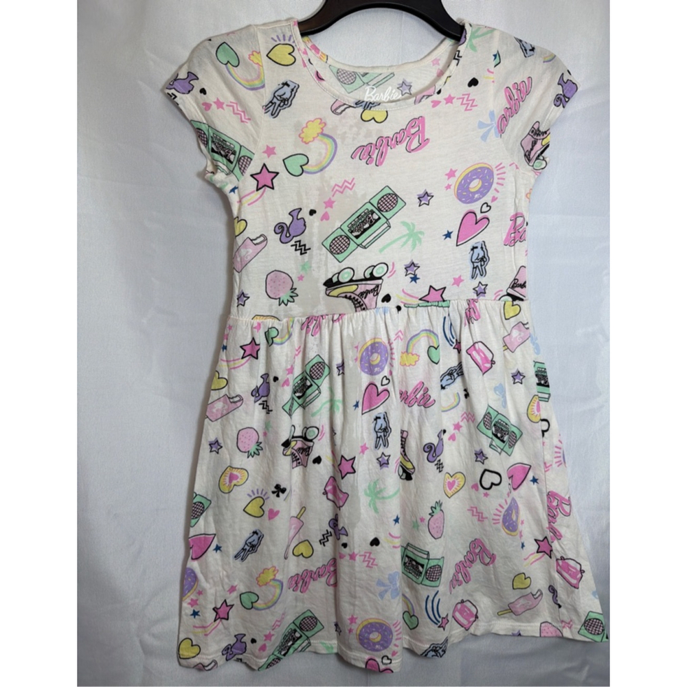 Girls Barbie Pop Icon Dress Size M 7/8 Retro Cap Sleeve Lightweight Cotton GUC